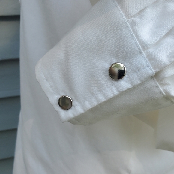 Vintage 70s H Bar C Western Boho White Denim Lace Studded Snap Down Shirt Lg - Picture 4 of 7